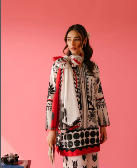 Printed Lawn Co-Ord Set with Printed Scarf